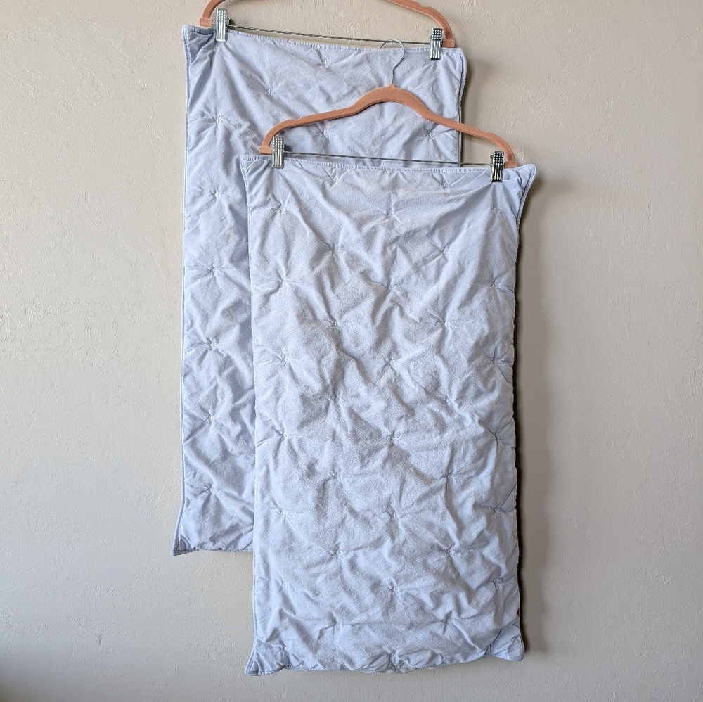 West Elm Light Blue Matelassé Quilted Pillow Covers 20x36 Puckered Cloud King